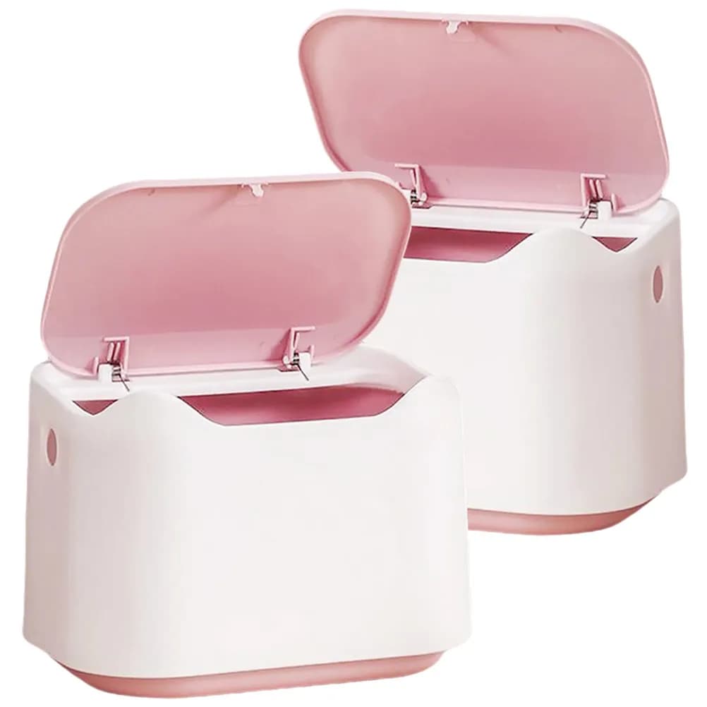 Set di 2 Pattumiere da Tavolo a Pressione, Piccolo Contenitore per Rifiuti da Scrivania, per Ufficio, Casa, Bagno, Cucina, Dormitorio, Design Moderno e Semplice in Plastica