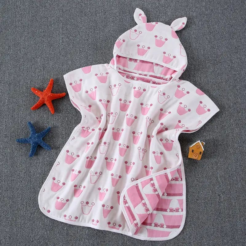 Four seasons children robe mantle hat wearable gauze of pure cotton baby small bathrobe animated cartoon towel absorbent super soft