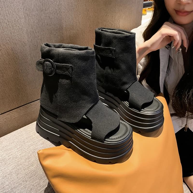 Sandali alla Moda da Donna con Punta Aperta e Suola Spessa, Modello 2025 Nuovo Stile, Traspiranti e Cava, Stivaletti Estivi