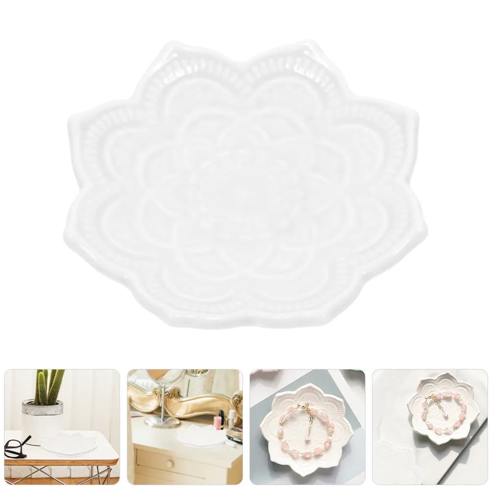 2Pcs Irregular Ceramic Mandala Flower Jewelry Tray Handcrafted Decorative Trinket Dish for Rings Earrings Keys Vanity Storage