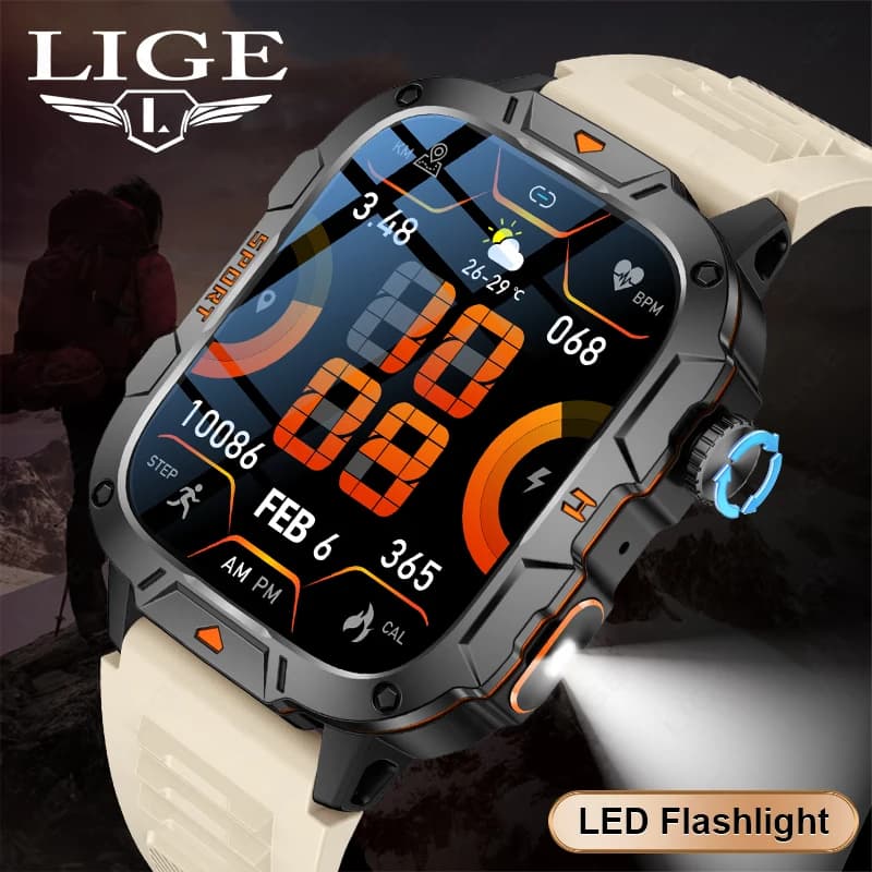 Nuovo Smartwatch Militare LIGE da Uomo con Schermo HD da 1,96 Pollici, Impermeabile IP68, Tracker Fitness Sportivo, Chiamate Bluetooth con AI Vocale, Smartwatch 2026