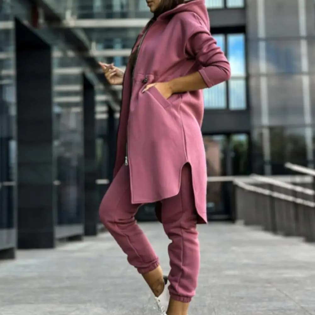 Set di pantaloni tuta da donna con cerniera cappotto con cappuccio felpe con cappuccio Set di pantaloni pantaloni elastici in vita tuta dritta a maniche lunghe 2023 Sport