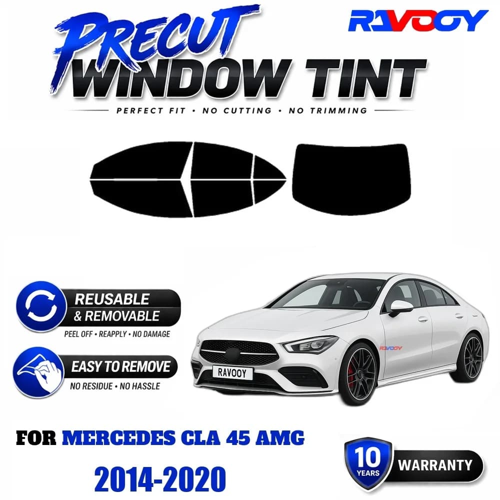 RAVOOY Precut Window Tint, Reusable Removable EPU Film, Custom Fit for Mercedes CLA 45 AMG 2014-2020, UV Heat Protection