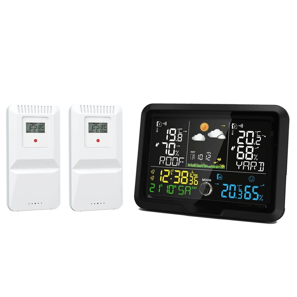 VA Wireless Weather Station Digital Display HD Alarm Clock DCF Thermal Temperature Gauge Moon Phase Barometer 2 Forecast Sensor