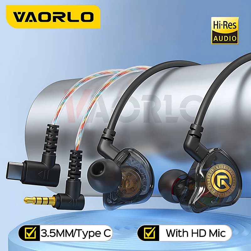 VAORLO Cuffie cablate Heavy Bass 3,5 mm AUX/Tipo C In Ear Cuffie sportive con microfono e cancellazione del rumore per iPhone 15 Samsung Huawei