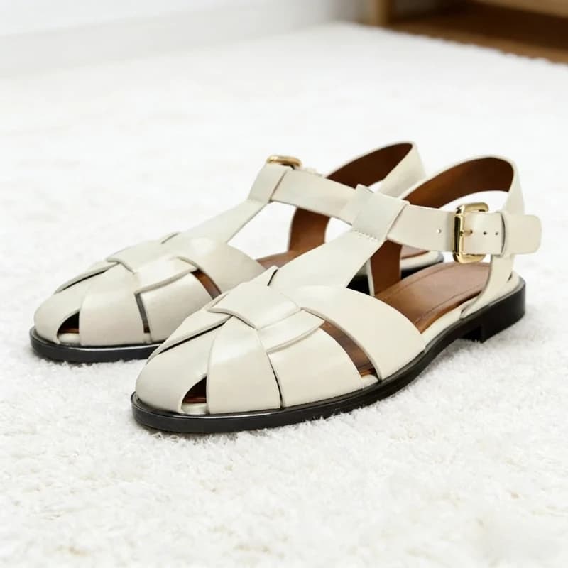 Design flat sandals with luxury metal buckle with ankle strap Ankle gladiator sandals with unique braided band beach sandals summer comfort