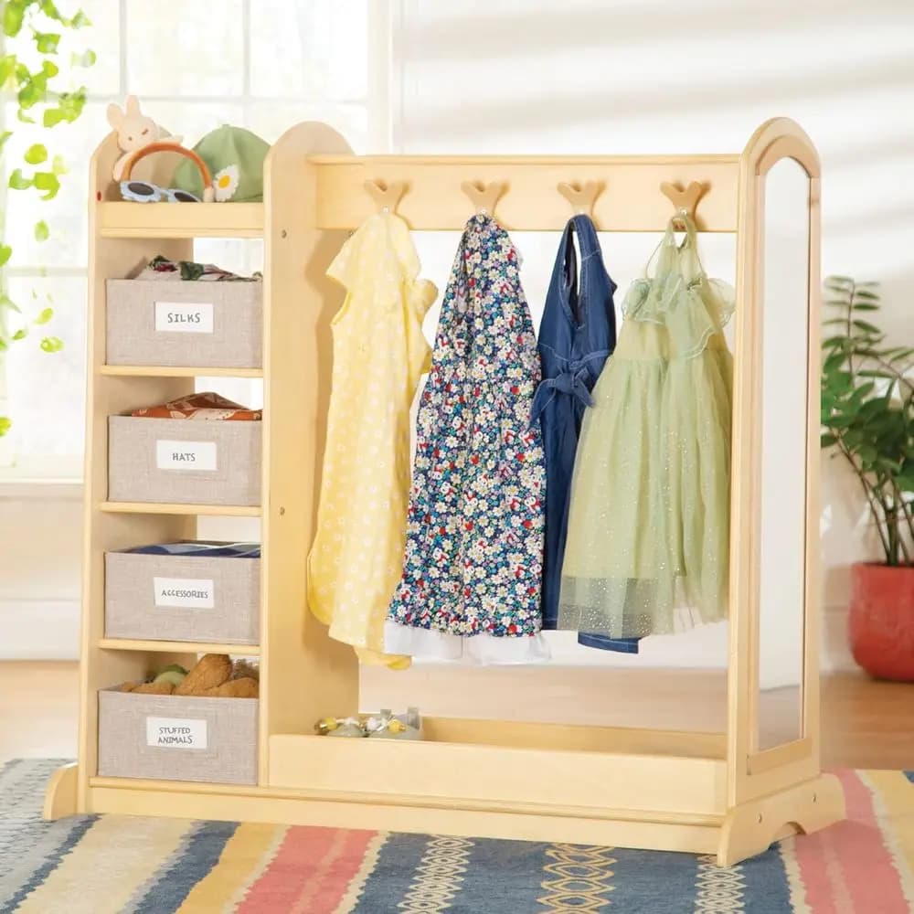 Scaffale portaoggetti per bambini con specchio, ripiano per scarpe e scomparti per giochi di ruolo/costumi | Organizzatore per Armadio dei Bambini