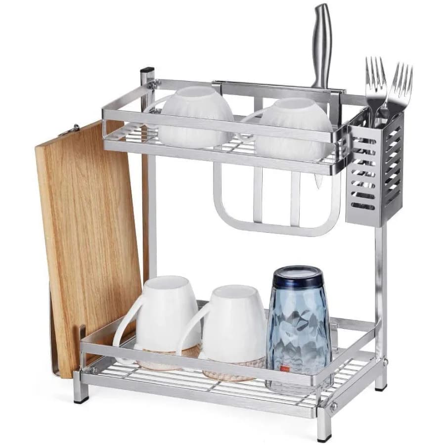 Kitchen Organizer with 2 Levels for Spices and Tools, Door Bars and Bottles, Shelves for Home Storage