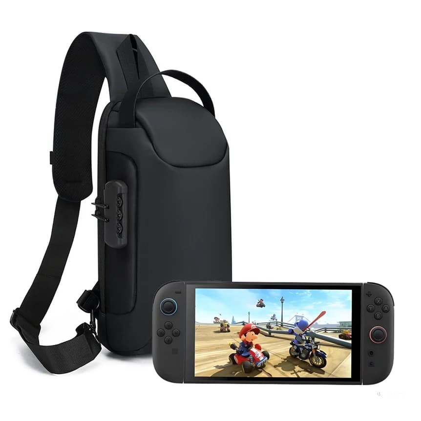 Borsa a tracolla portatile con doppia cerniera Custodia da trasporto antiurto Custodia impermeabile Compatibile con accessori di gioco per Nintendo Switch 2