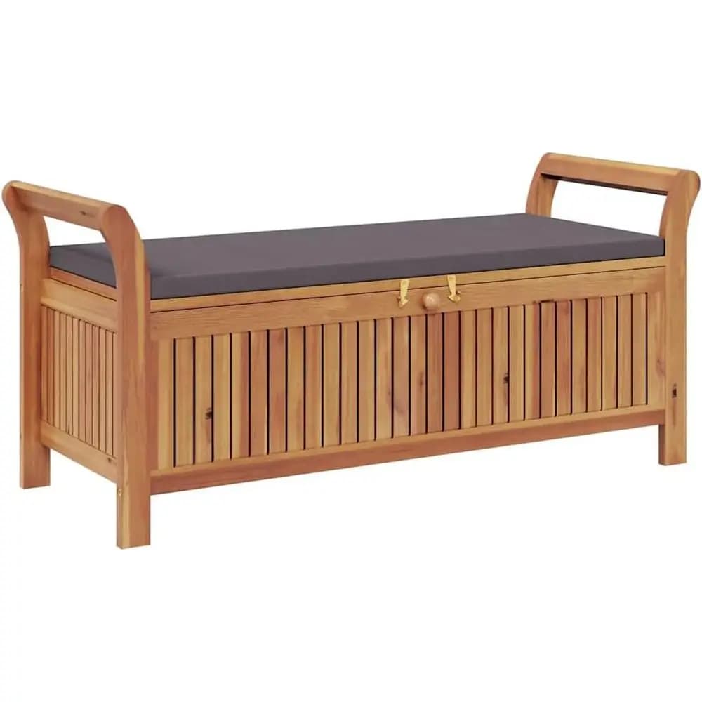 Panca contenitore da esterno con cuscino, box portaoggetti da patio, in legno massello di acacia, stile elegante