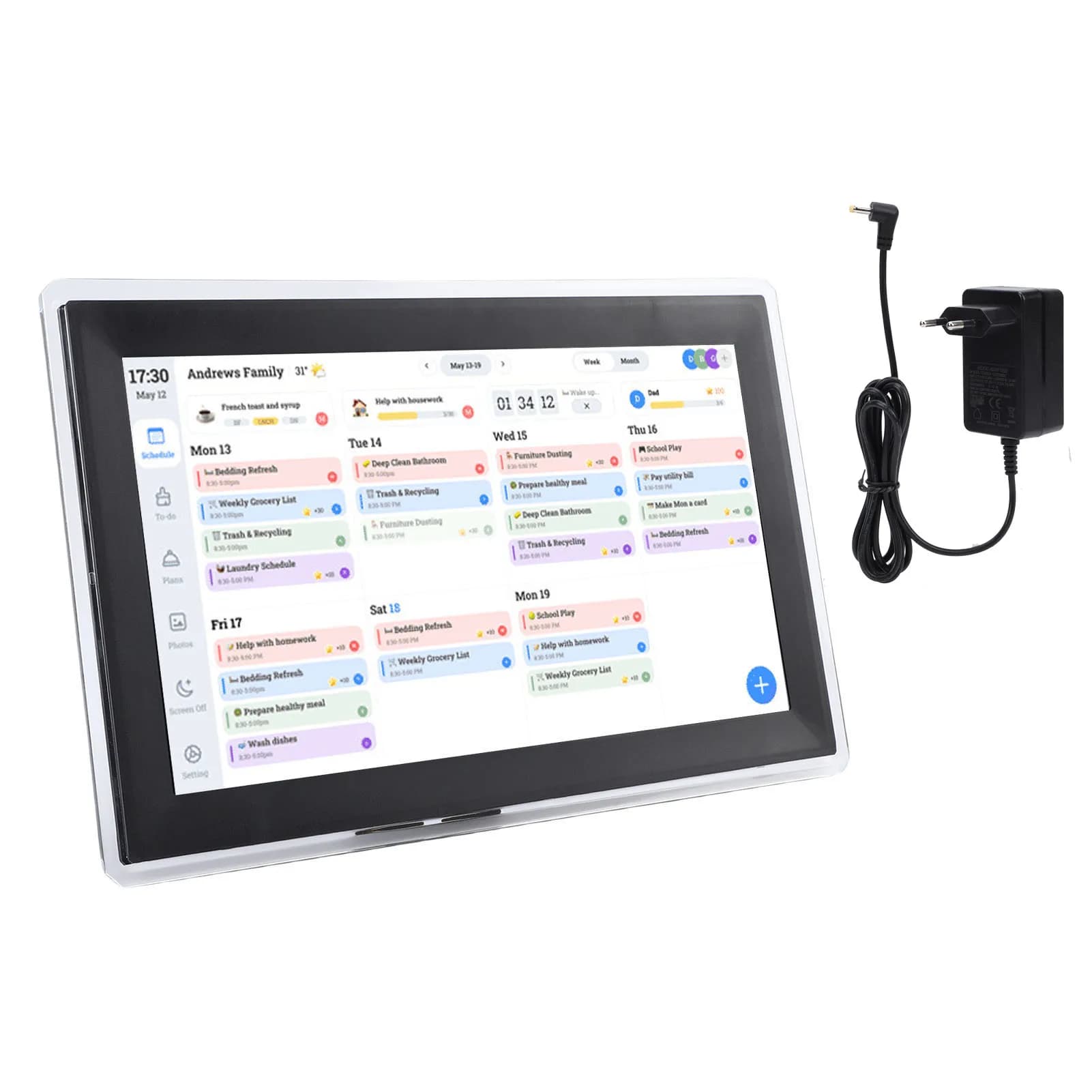 Calendario Digitale 15.6 Pollici WiFi, Tabellone delle Attività con Touchscreen, 32GB, Pianificatore Familiare Elettronico Intelligente, Display HD 1920 X 1080