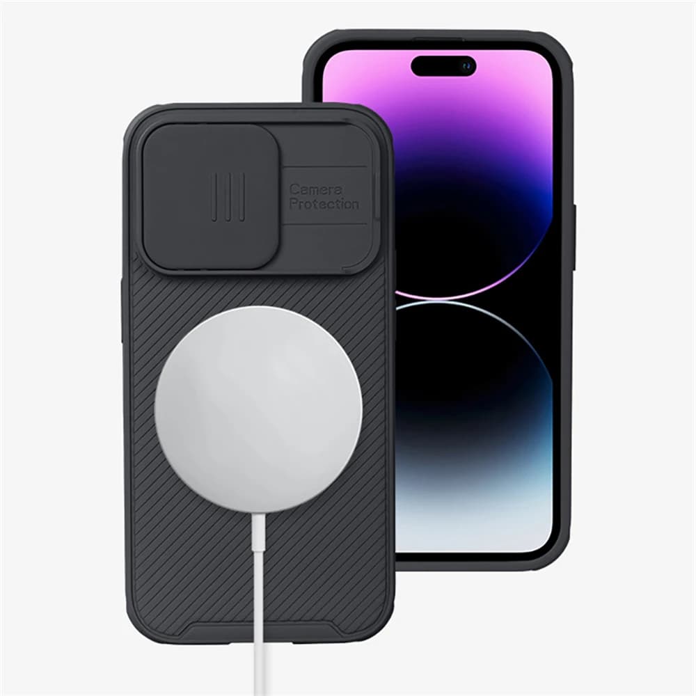 Custodia Magnetica Wireless per MagSafe per iPhone 16 15 14 13 12 11 Pro Max - Cover Protettiva con Protezione Scorrevole per Fotocamera