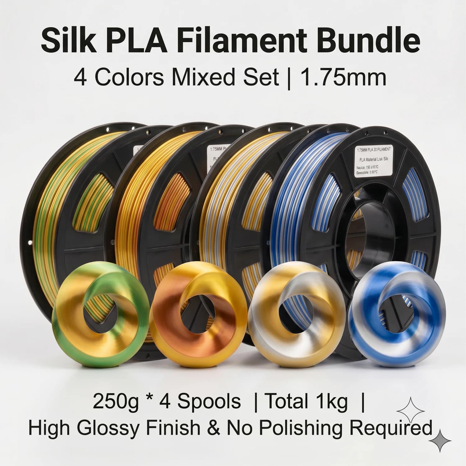 Silk PLA+ Dual Color 3D Printer Filament 1.75mm, 2-in-1 Coextrusion Gradient, ±0.02mm High Precision, Compatible with FDM Printe