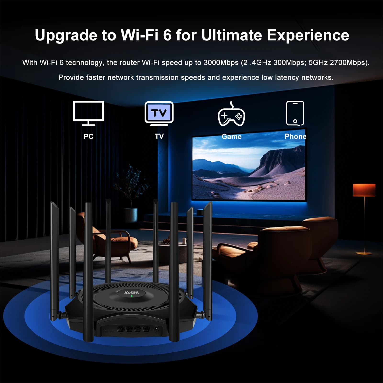 Router wireless dual band KuWFi Ripetitore di portata WiFi 1200Mbps con antenne ad alto guadagno 8 * 5dBi Copertura più ampia di sicurezza WPA3