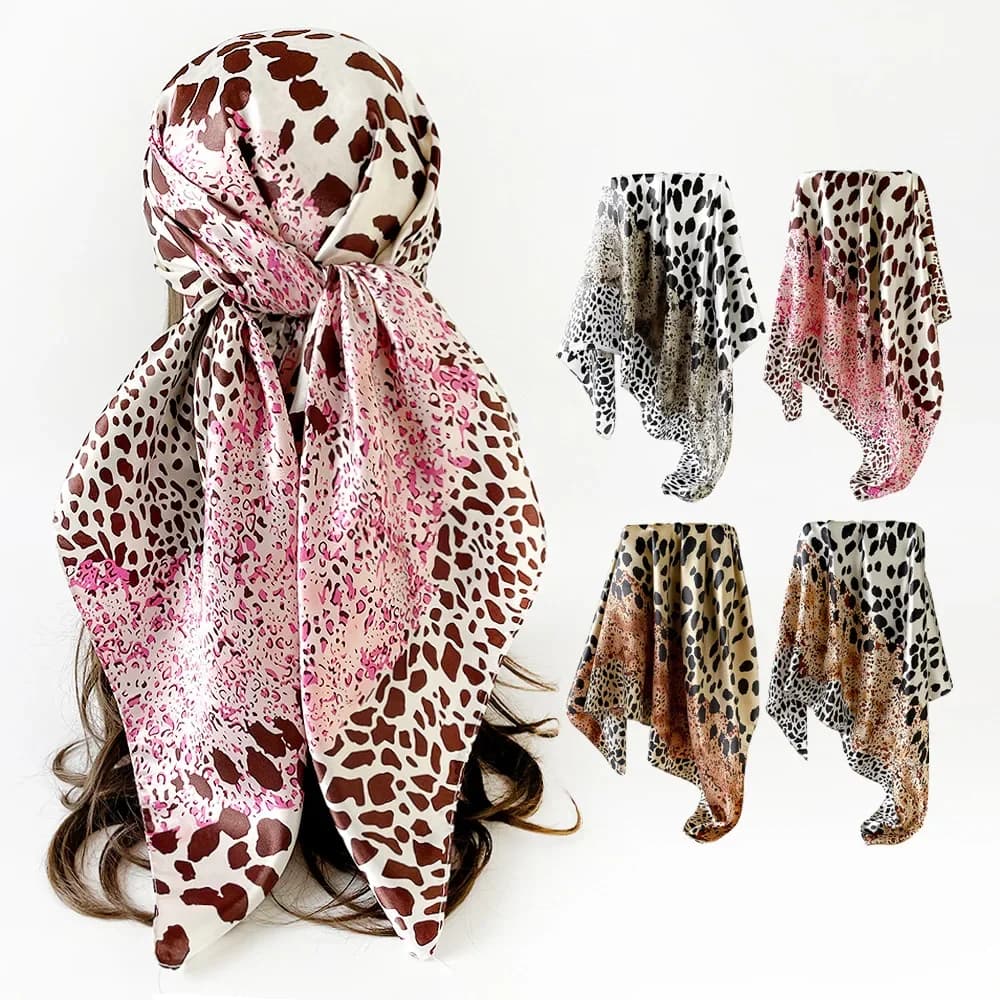 New Silk Scarf with Leopard Print, European Women's Scarf and American 90cm * 90cm