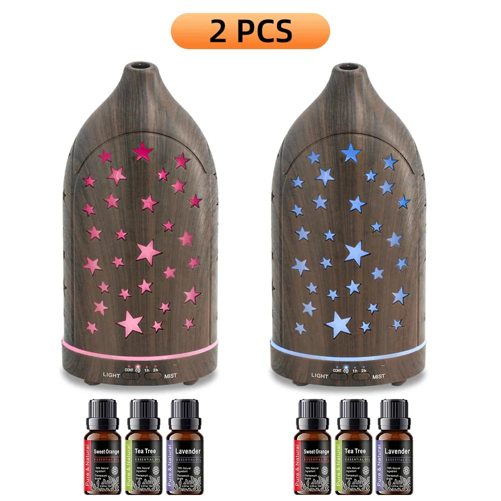 2 Diffusori LED a Stella con 7 Colori Cangianti, Diffusore di Oli Essenziali Ultra-Silenzioso con Funzione Nebulizzazione Silenziosa