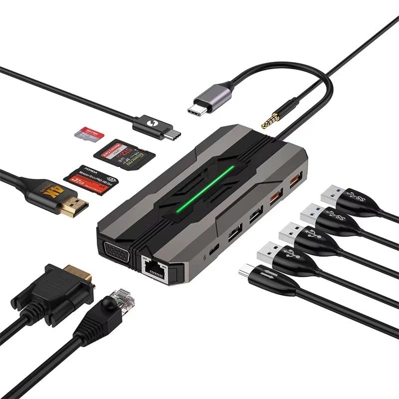 Hub USB-C 13-in-1 con HDMI 4K, Lettore di Schede SD, Docking Station Multiporta per Laptop