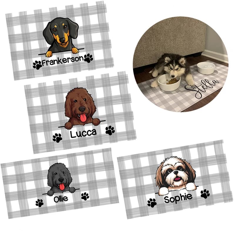 Tappetino per ciotola per animali domestici personalizzato per cani da compagnia in Pu per uso domestico ciotola per alimenti impermeabile tappetino per l'alimentazione delle bevande e penna nera per scrivere il nome dell'animale domestico
