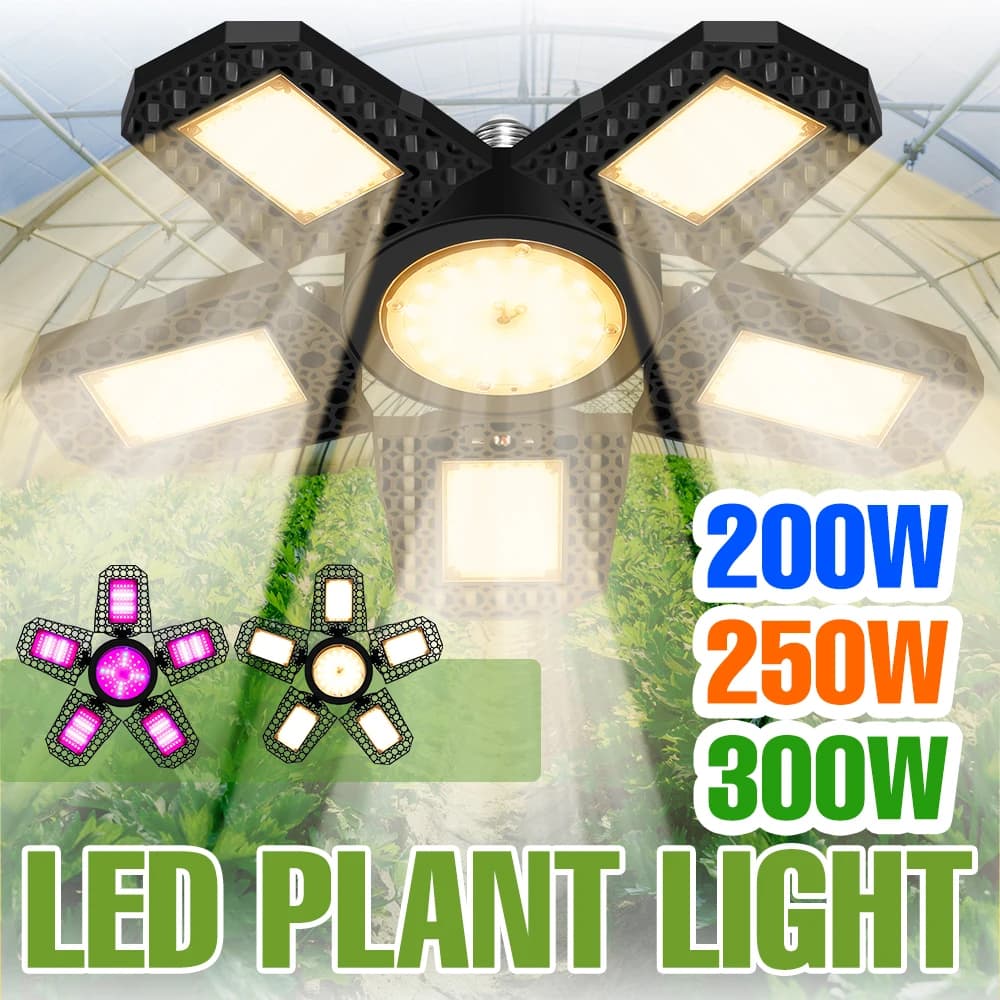 Lampadina LED per Coltivazione a Spettro Completo 300W E27/E26, Lampada Pieghevole per Piante da Interno, Illuminazione per Serre e Tende, per Fiori, Semi e Verdure