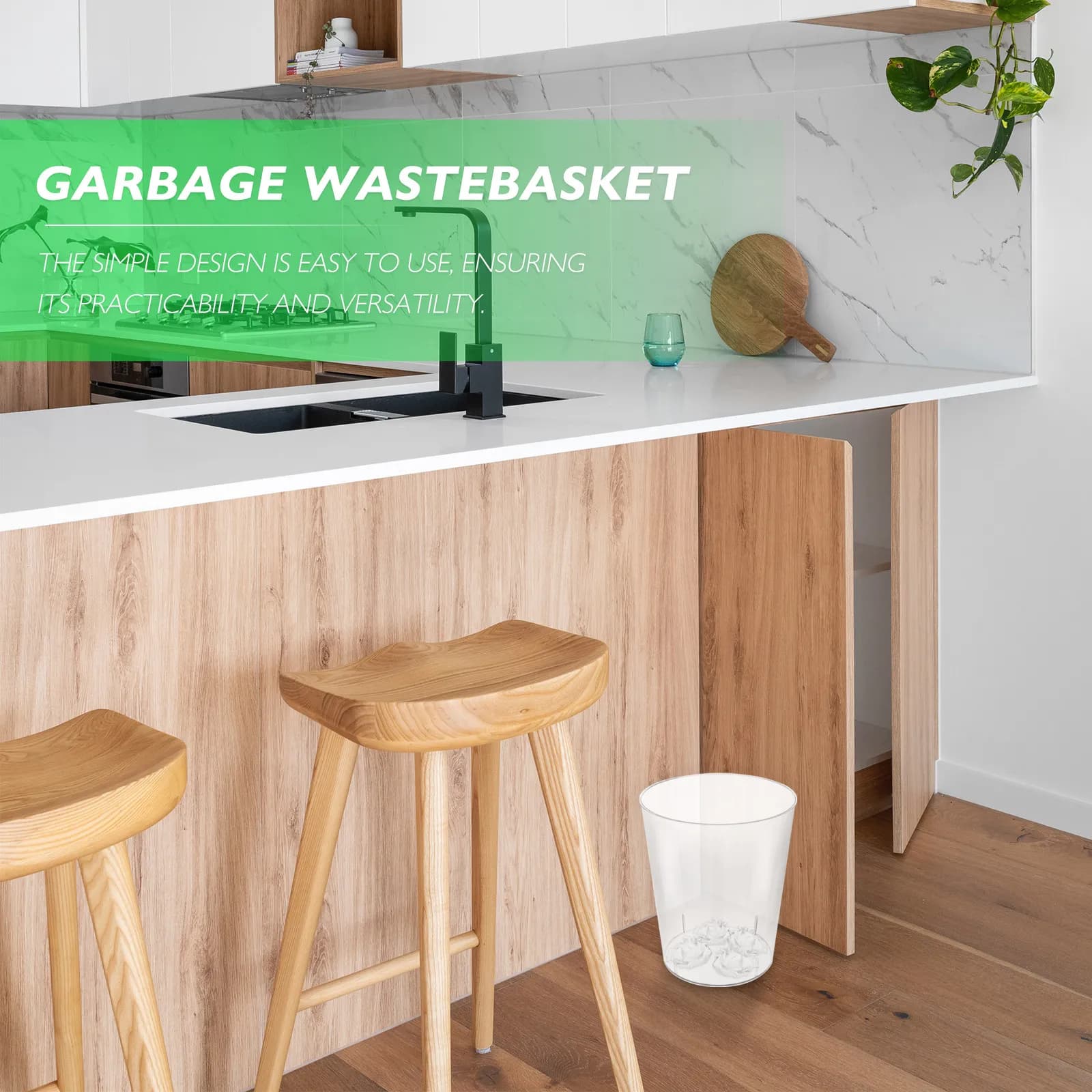 Cestino per Rifiuti Trasparente Senza Coperchio, Robusto Contenitore per Cucina, Bagno, Ufficio, Riciclaggio Carta