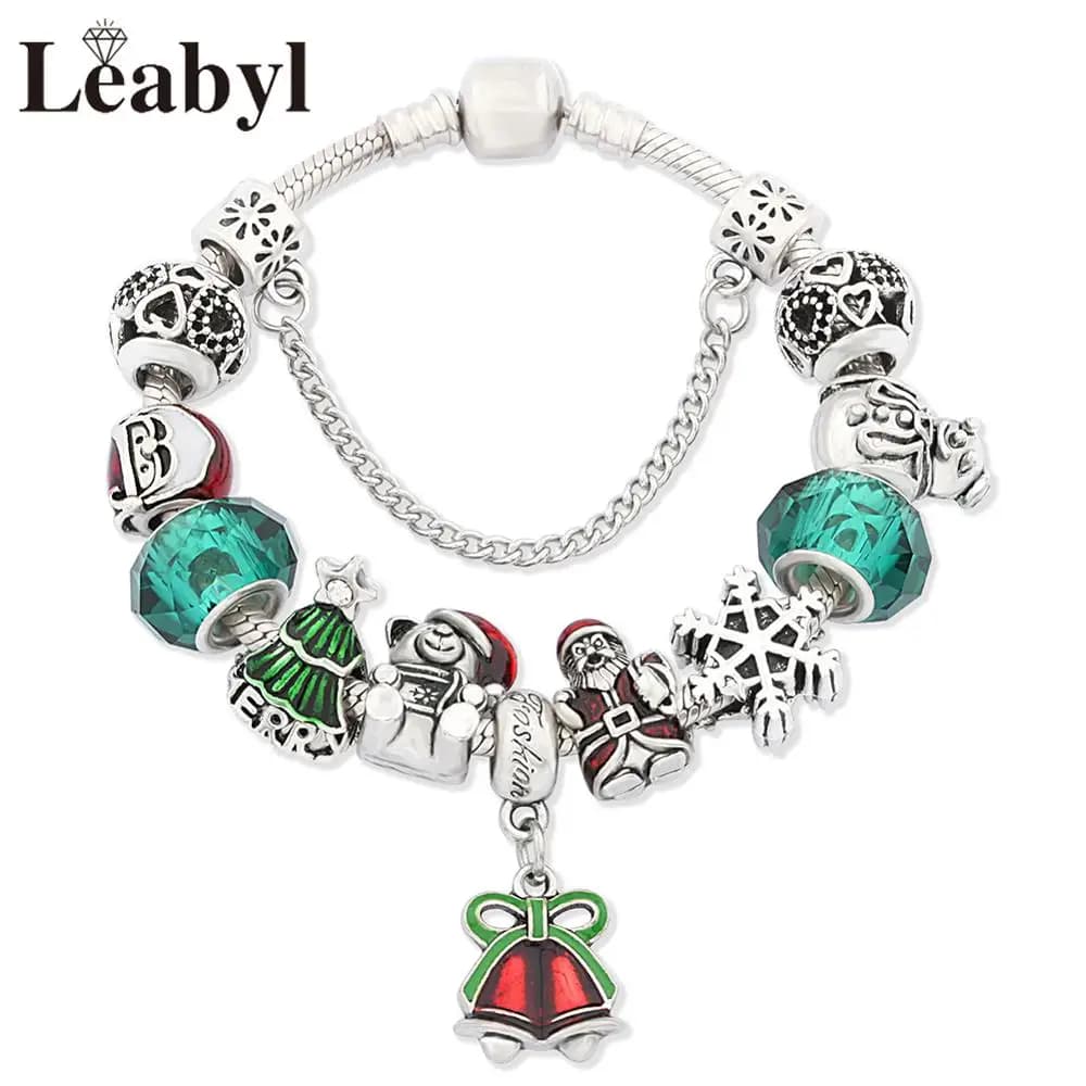 2026 HOT Red Green Enamel Christmas Santa Bell Charm Bracelet Classic Green Crystal Enamel Xmas Tree Bracelet Christmas Gift