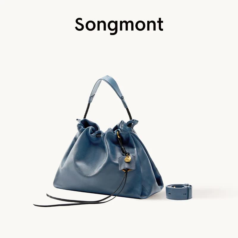 Songmont Borsa a tracolla da donna in morbida pelle con coulisse Design a secchiello Nicchia intellettuale elegante 2025 Nuova borsa leggera e versatile