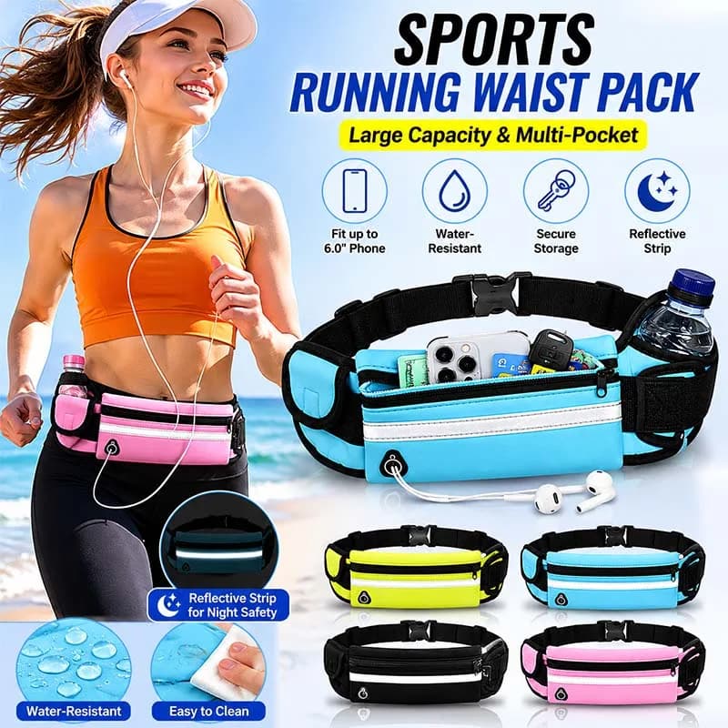 Unisex Sports Waist Bag With Reflective Strip Waterproof Running Belt Bag Can Hold Water Bottle for Outdoor Fitness Cycling