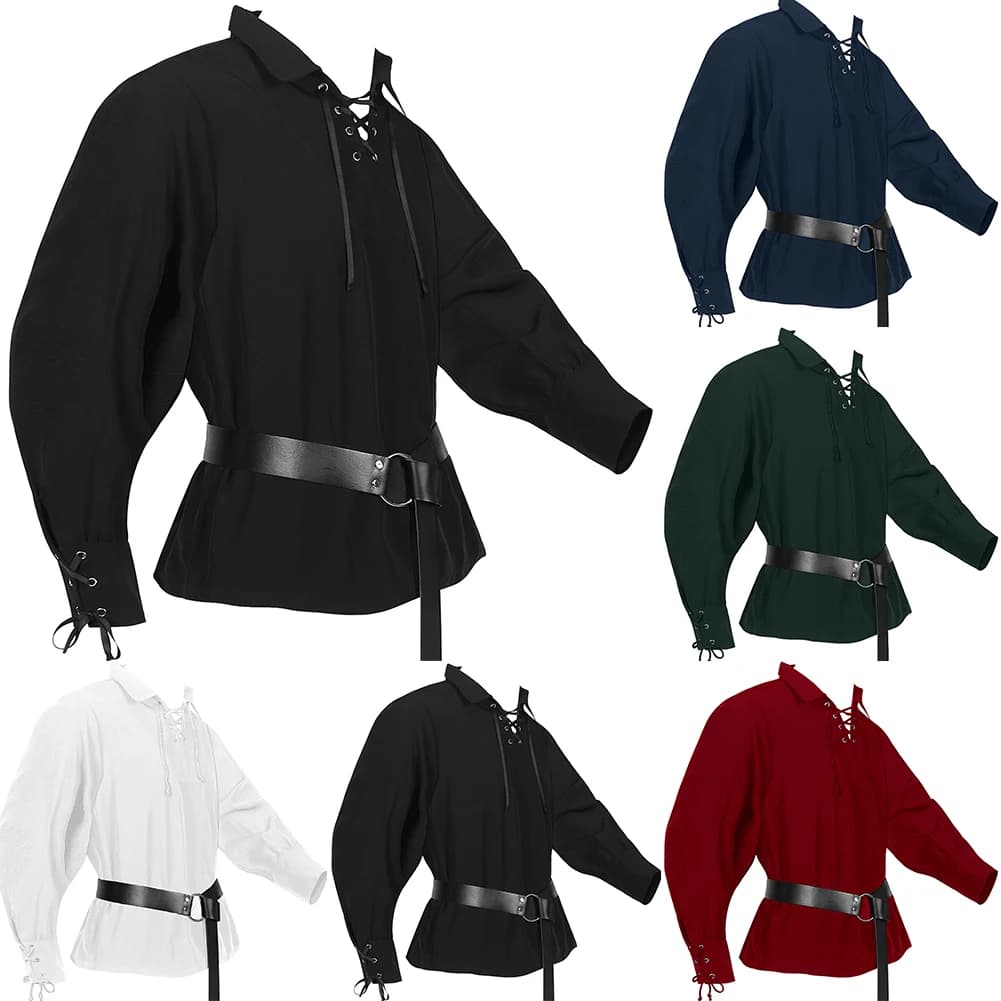 Camicia da pirata medievale rinascimentale da uomo T-shirt a maniche lunghe Costumi Cosplay T-shirt allentata con scollo a V maschile Camicetta cosplay Top