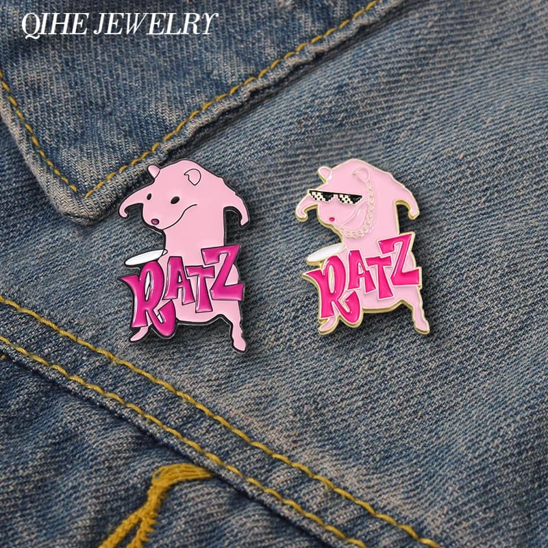 Carino rosa Ratz ratto spilla smalto Pin personalizzato cartone animato animale spille in metallo zaino giacca risvolto distintivi gioielli regalo per gli amici