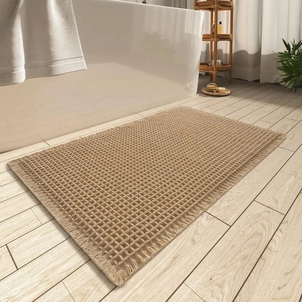 Tappetino da Bagno Antiscivolo Super Assorbente, Lavabile con Nappe e Base in Gomma, Morbido Marrone, 60x90 cm