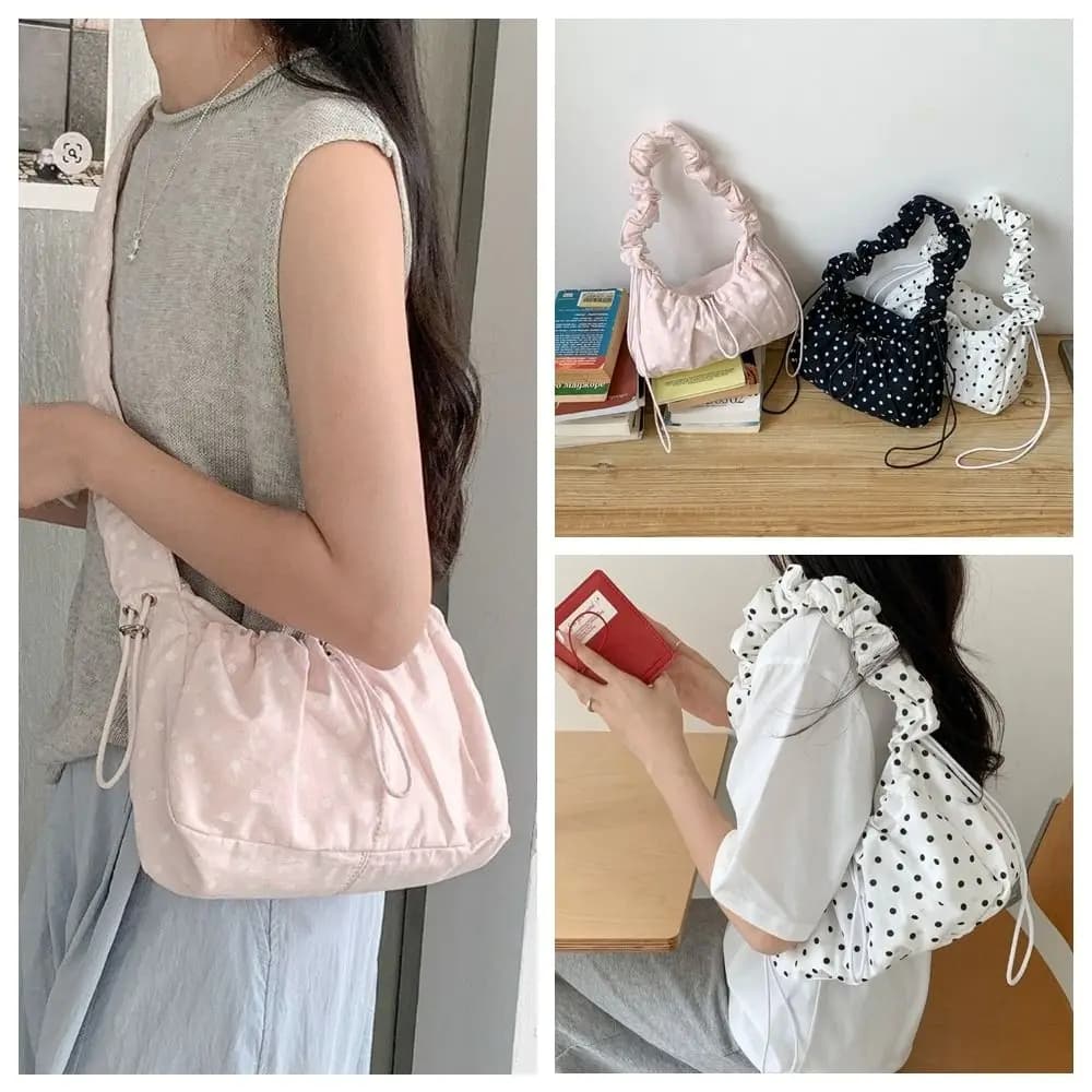 Versatile bag under polka dots bag Light tote bag with pleated Korean style shoulder bag for gnocchi Pochette