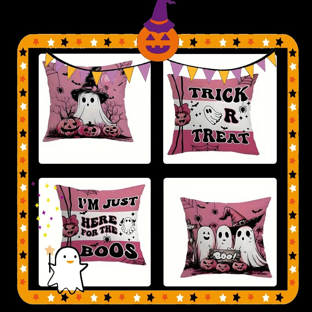 Federa per cuscino Ghosts & Pumpkins Halloween, adatta per divano, auto, camera da letto, federa decorativa per cuscino