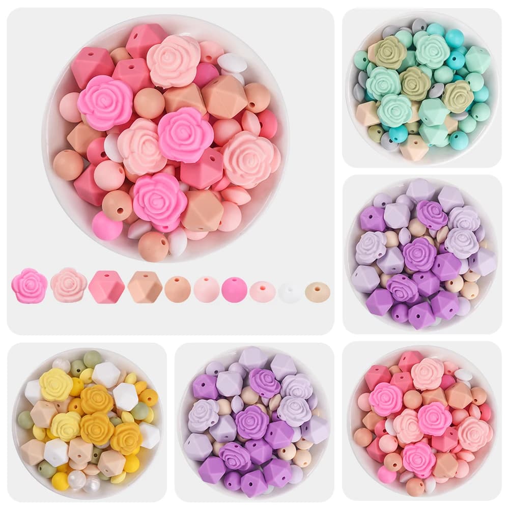 LOFCA 78Pcs Silicone flower beads Silicone bead12mm For to make DIY keychain bracelets necklaces jewelry Fashion Accessories