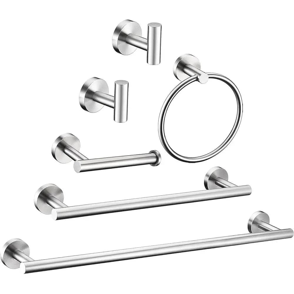 Set di 6 Accessori per Bagno in Nichel Spazzolato, Anello Porta Asciugamani, Porta Asciugamani Rotondo 16&23,6 Pollici, Portarotolo Argento