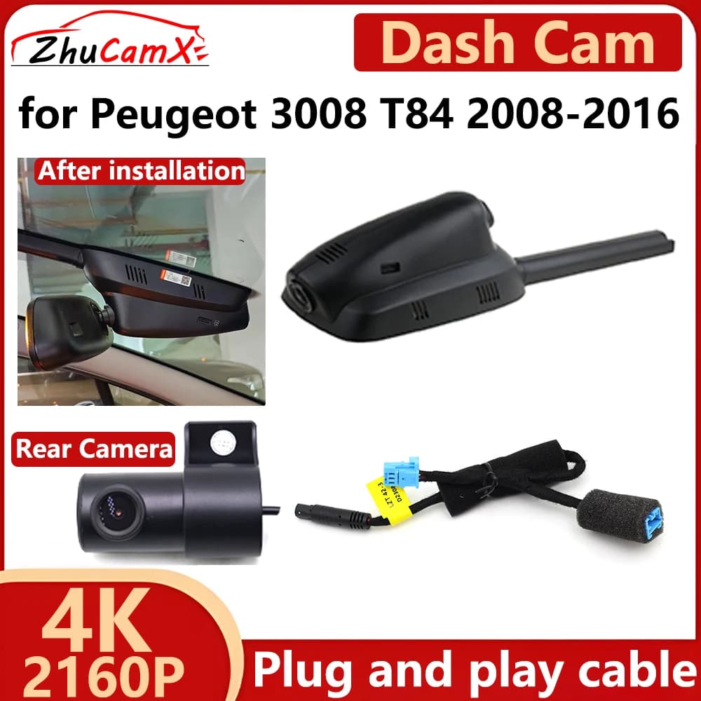 ZhuCamX for Peugeot 3008 T84 2008-2016 4K UHD 2160P Auto DVR Dash Cam Night Vision Photo Recorder Plug and play