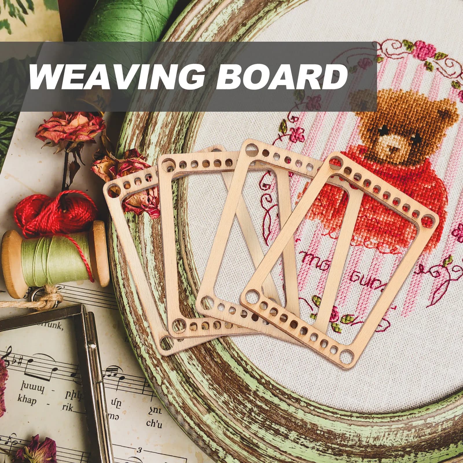 4Pcs Mini Weaving Loom Set Smooth Wooden Weaving Board for Creative Crafting Portable Darning Loom Ideal for Home School Travel