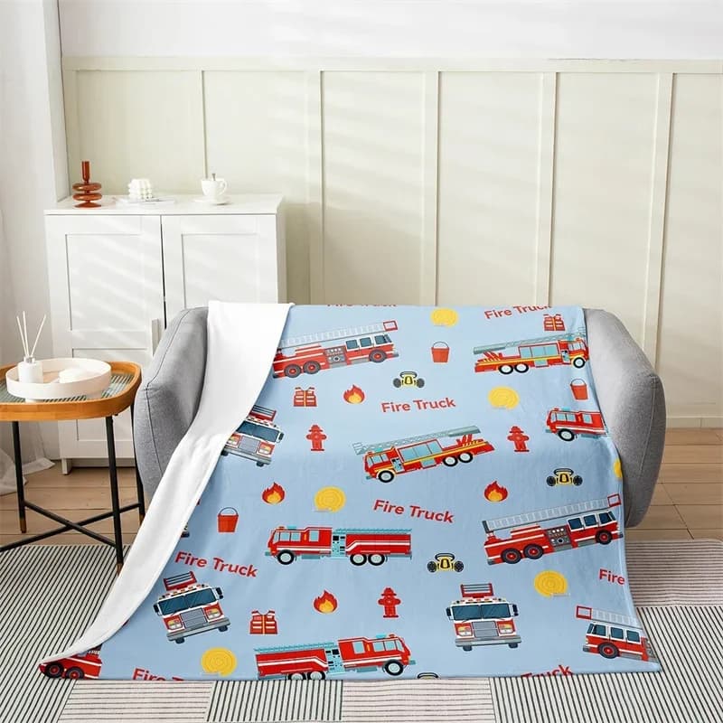 Coperta da tiro per camion dei pompieri Coperta di flanella per auto dei cartoni animati per bambini per divano Divano Veicoli pompiere Coperta da letto a tema Copriletto invernale
