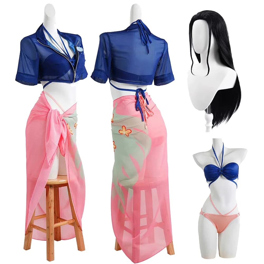 Donne Nico Robin parrucche Cosplay Costume da bagno Bikini Costume Anime Roleplay costumi da bagno mantello gonna abiti Halloween Carnival Party Suit