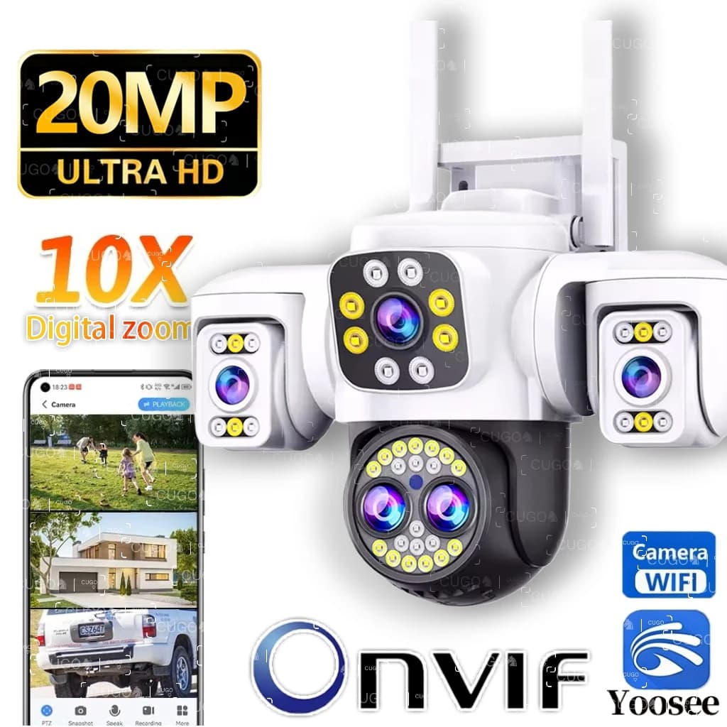 Telecamera WiFi 20MP 10K HD con Tre Schermi, Telecamere IP PTZ Wireless per Esterni, Tracciamento AI delle Persone, Zoom 10X, Baby Monitor, Onvif