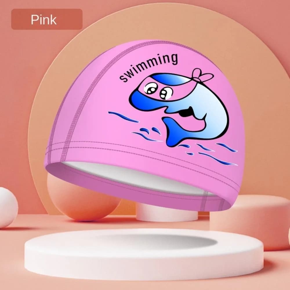 PU Coated Swim Cap Durable Silicone Kids Swimming Head Waterproof Free Size Pool Printed Pool Hats Unisex Cartoon