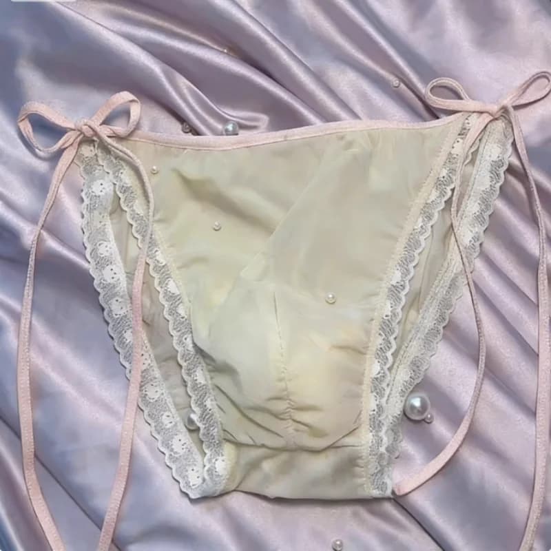 Sexy Men Sweet Low Waist Traceless Underwear Ice Silk Mesh Lace Up Lace Elastic Briefs Hip Boosting Quick Dry Intimates Panties