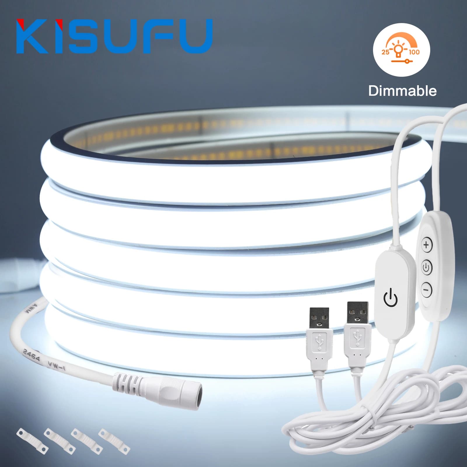 Striscia LED Neon COB 5V Dimmerabile con Sensore Touch/Interruttore ON/OFF USB 320 LED/M IP68 Bianco Caldo/Naturale Retroilluminazione per Cucina e Stanza 1-5M