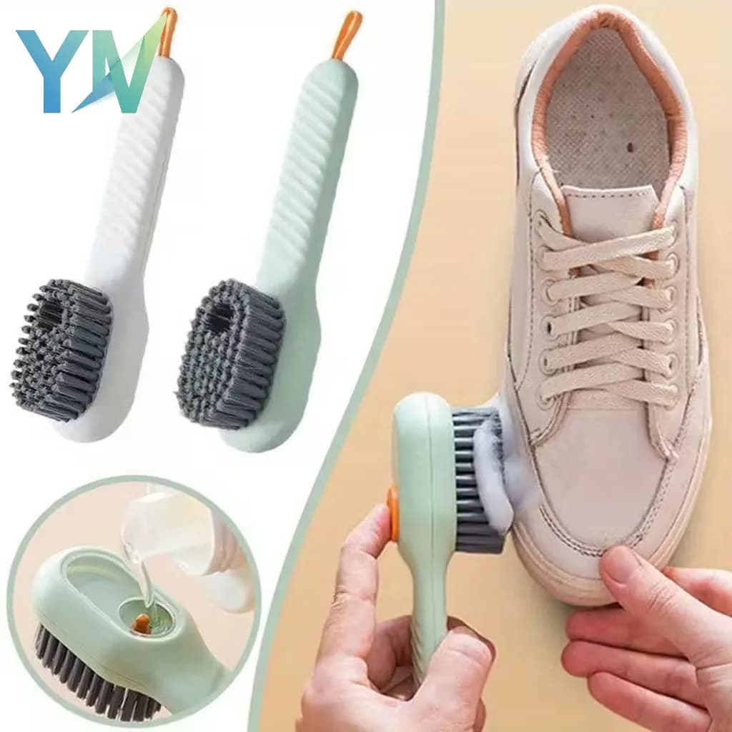 Spazzola per la pulizia delle scarpe tipo pressa con dispenser di liquidi Setole morbide per scarpe da ginnastica Scarpe bianche Strumento per lavaggio domestico