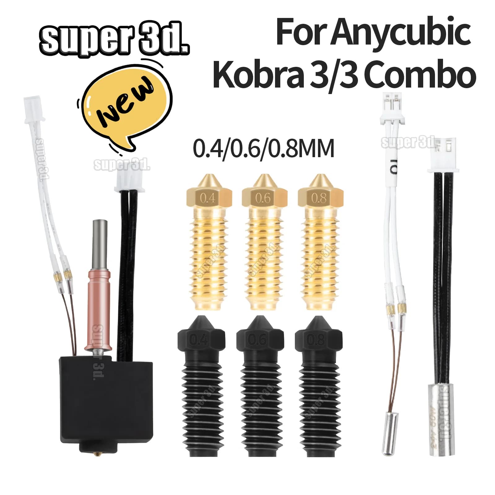 Anycubic Kobra 3 Combo Hotend Kit Ugello Termistore Riscaldamento 24v 50w Blocco Riscaldatore Calzino In Silicone Kobra K3 Pezzi di Ricambio Accessori
