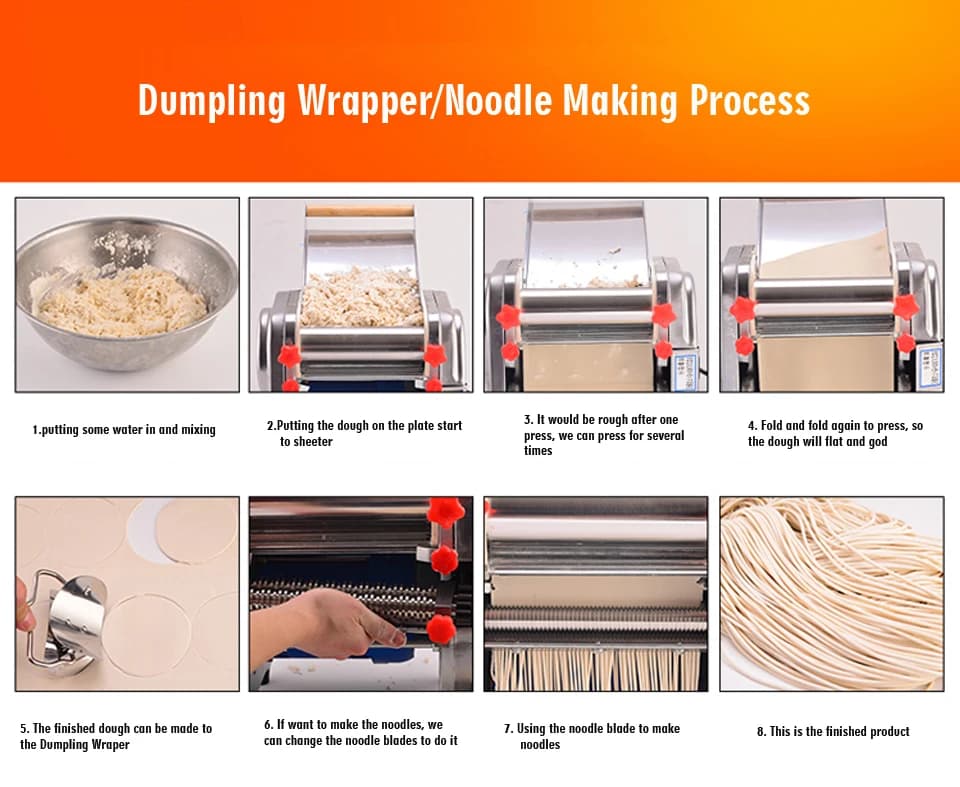 750W Professional 240mm Dough Sheeter for Pasta Noodle Making Electric Roller Machine Stainless Steel Cutter for Dumplings