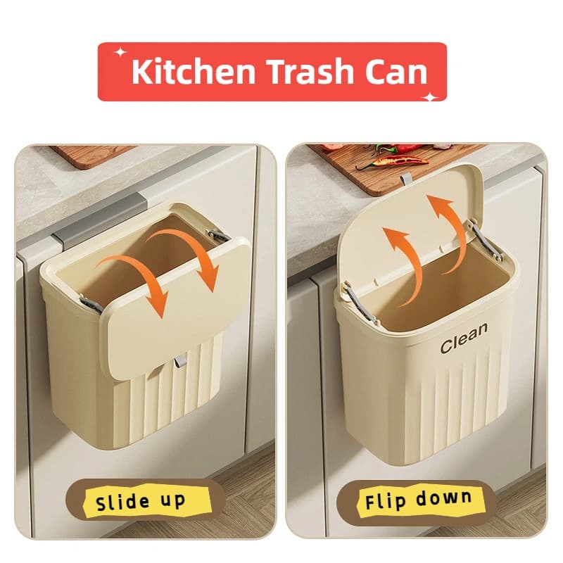Bidone della spazzatura sospeso da 8,5/12 litri con coperchio Pattumiera da cucina montata a parete Bidone della spazzatura Bidone del compost per armadio sotto il lavello