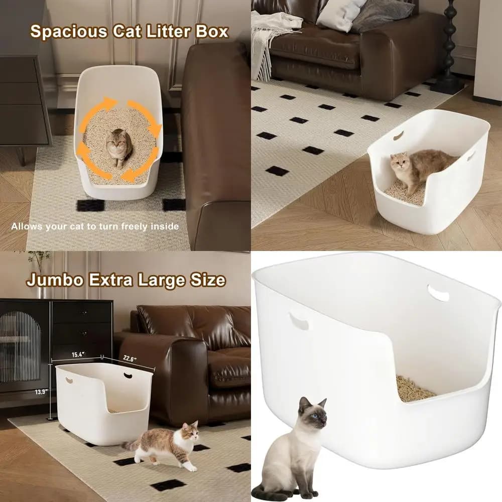 Lettiera Grande con Bordi Alti e Ingresso Basso per Gatti Multipli, 22.6x15.4x13.9, Bianca