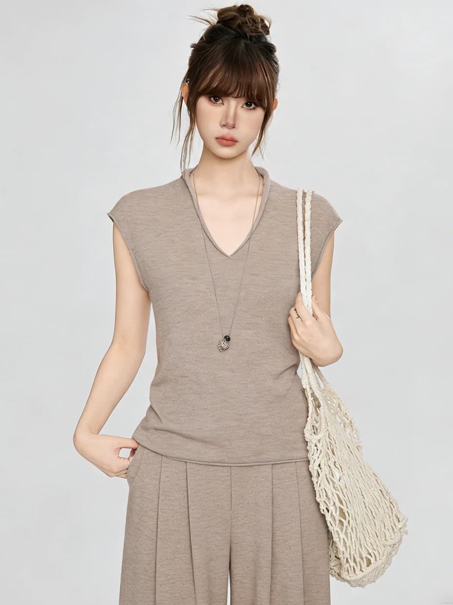Unique Knitted Short Sleeve T-Shirt Women's Summer Fashion Half High Collar Small Flying Sleeve Cuffed Top Korean Style