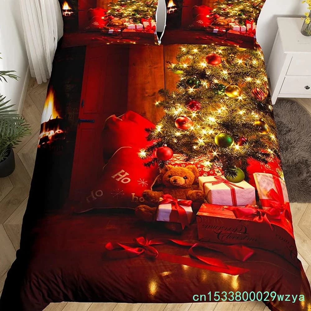Merry Christmas Red Duvet Cover King Size Christmas Tree Decor Decor Quilt Cover For Adult Teens Kids Gifts Soft Skin-Friendly