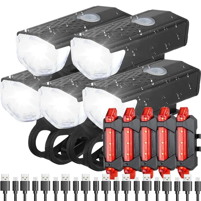 Luce per bicicletta Faro per bici Fanale posteriore ricaricabile Set anteriore e posteriore Torcia per bici MTB Lampada da ciclismo Accessori per biciclette